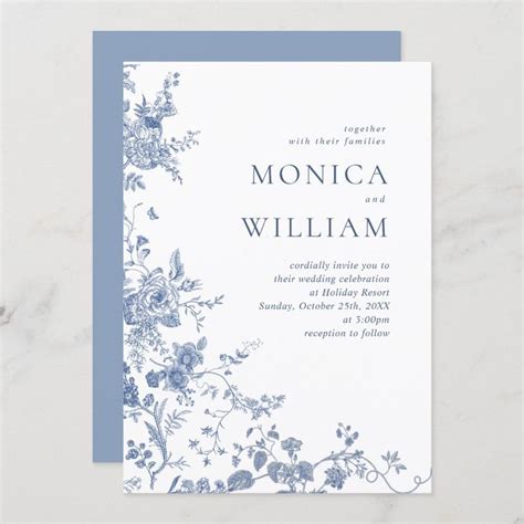 Simply Elegant Blue French Garden Floral Wedding Invitation Zazzle