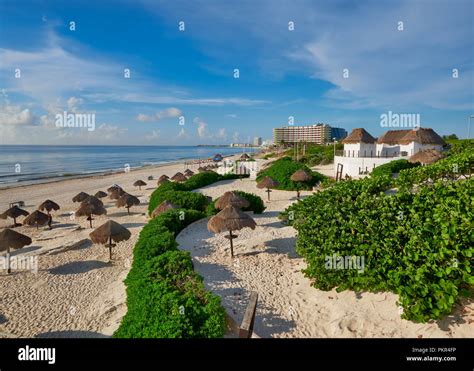 Wide Angle Of Playa Delfines Beach Zona Hotelera Of Cancun Mexico In