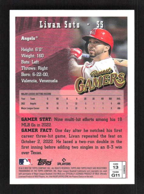 Livan Soto RC 2023 Topps Finest Flashbacks Gamers Los Angeles Angels