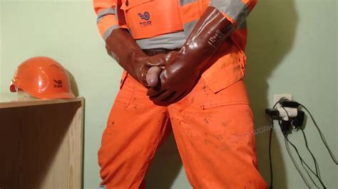 Horny Gay Worker In Rubber Gloves Boots Of Workie Thisvid