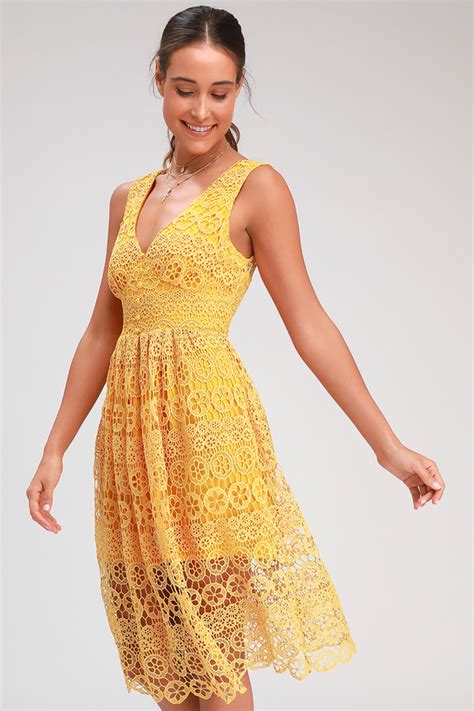 Cute Yellow Lace Dress Lace Dress Lace Midi Dress Dress Lulus