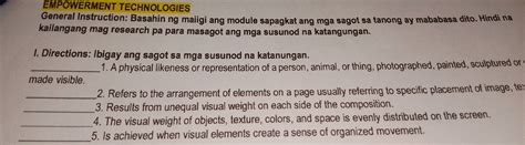 Nalutas EMPOWERMENT TECHNOLOGIES General Instruction Basahin Ng Maiigi