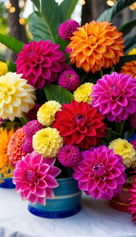 dahlia flower bouquet ideas   burst  color floral
