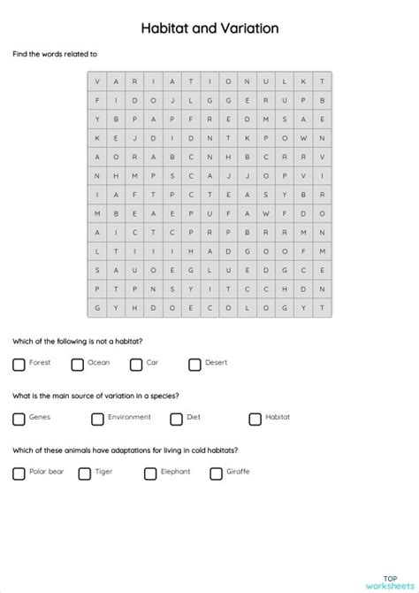 Habitat And Variation Interactive Worksheet Topworksheets