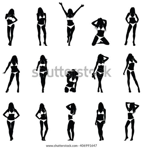 Bikini Girls Black Vector Silhouettes Stock Vector Royalty Free Shutterstock