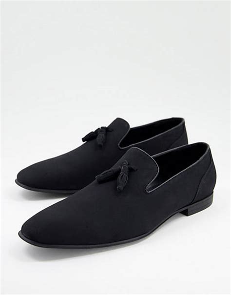 Asos Design Loafers In Black Faux Suede Asos