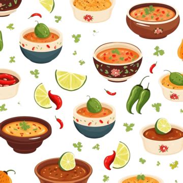 Seamless Pattern With Mexican Soups Pattern Seamless Mexican Png