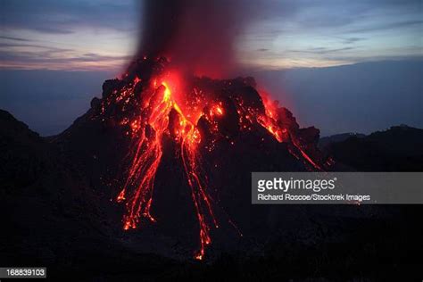 Glowing Rerombola Lava Dome Of Paluweh Volcano Indonesia High Res Stock