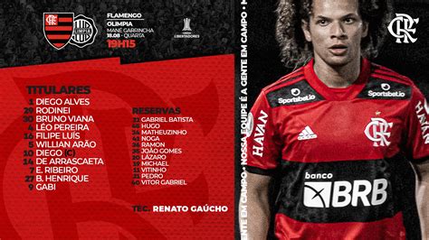 SAIU Flamengo divulga escalação para jogo contra o Olimpia Coluna do Fla