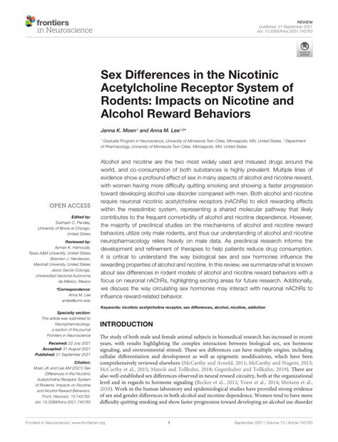 PDF Sex Differences In The Nicotinic Acetylcholine Receptor System Of Rodents Impacts On