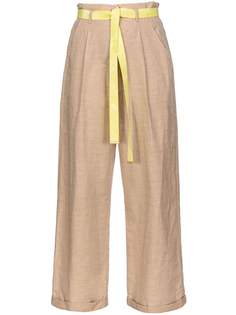 PINKO High Waisted Belted Wide Leg Trousers Neutrals FARFETCH UK