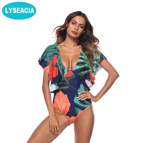 LYSEACIA Big Ruffle Sleeves Swimsuit Summer Slim Beachwear Sexy One