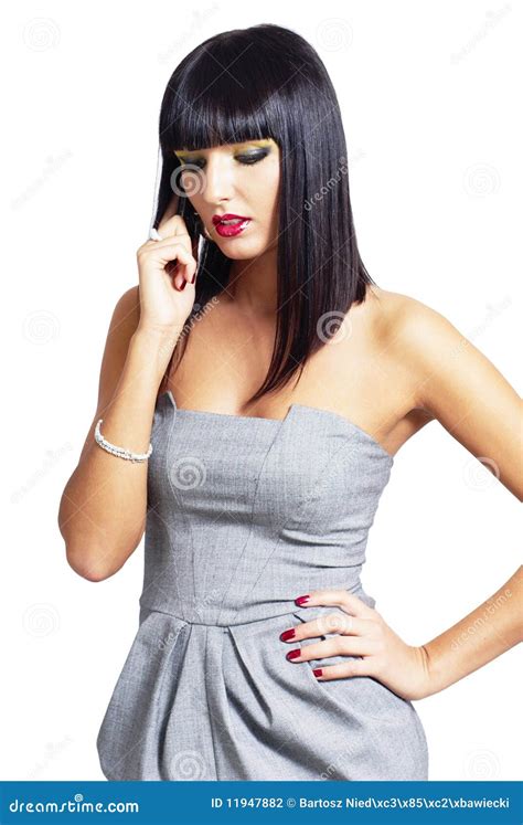 Brunette Woman With A Cell Phone Stock Photo Image Of Mobile Indoor 11947882