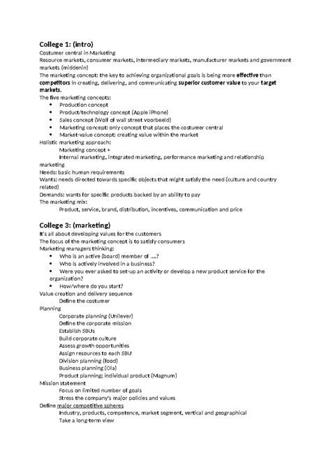 College 1: (Intro) Customer-Centric Marketing Concepts and Strategies