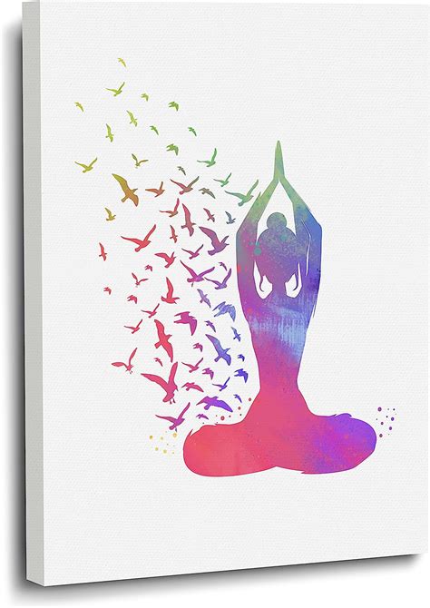 Watercolor Rainbow Wall Art Colorful Yoga Woman Yoga