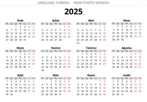 Calendrier Annuel Turc De Lannée 2025 Takvim Illustration Vectorielle