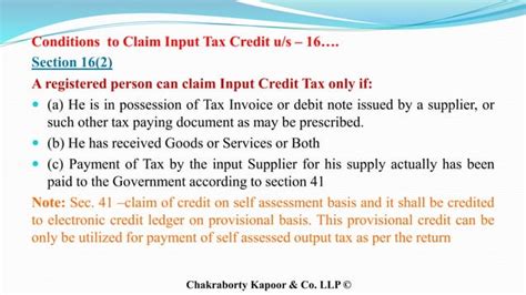 Gst Section 16 Input Tax Credit Eligibility And Conditions Ppt