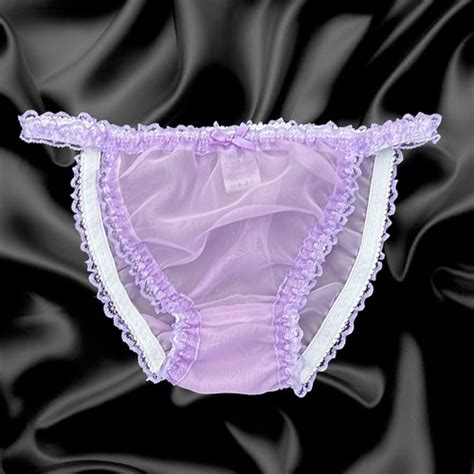 Lilac Sissy Sheer Soft Nylon Frilly Tanga Bikini Panties Knickers Size EBay De