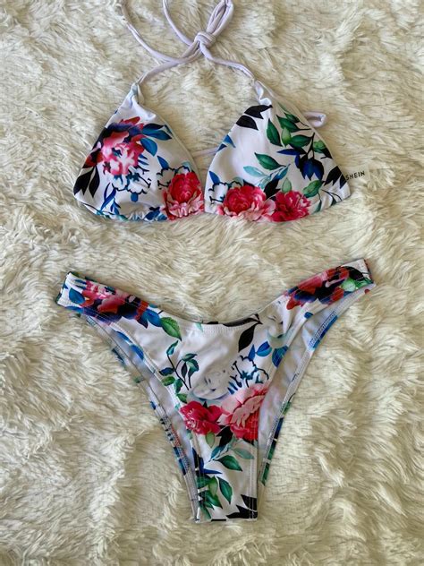 Bikini Malla Triangulo Blanco Flores Rosas Saldos Vip Tienda Virtual