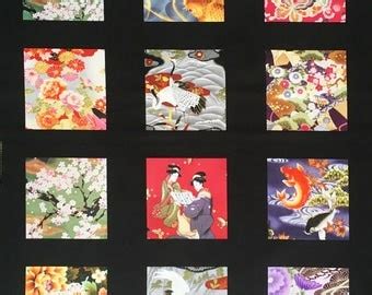 Japanese fabric panels - quilting panels - oriental fabric - Japanese print - geisha fabric ...