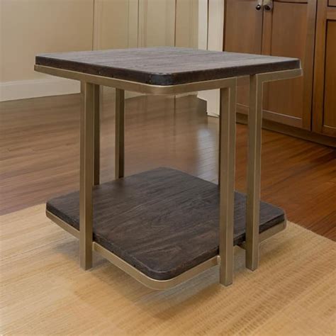 Benjara In Brown And Gold Square Wood End Table With Bottom Shelf