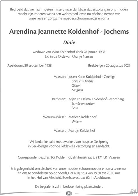 Arendina Jeannette Dinie Koldenhof Jochems 20 08 2023