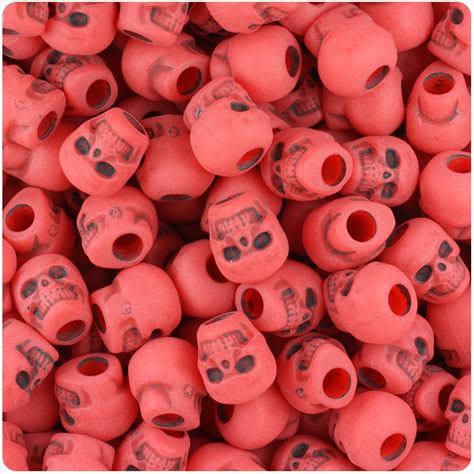 Bright Red Antique 11mm Skull Pony Beads 30pcs