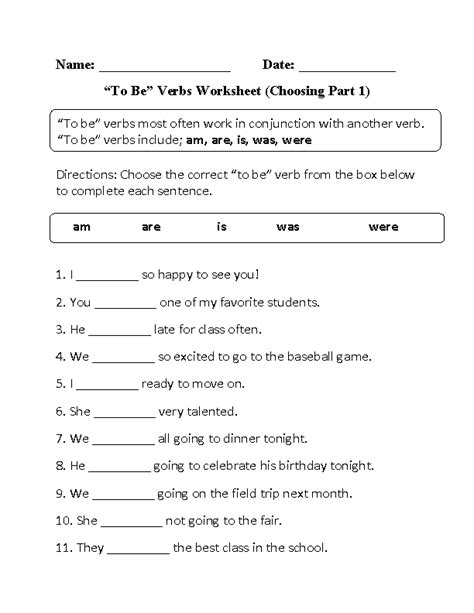 Grade 6 Verbs Worksheets