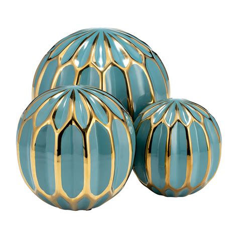 Mercer41 Set of 3 Decorative Orbs - Contemporary Turquoise and Gold ...