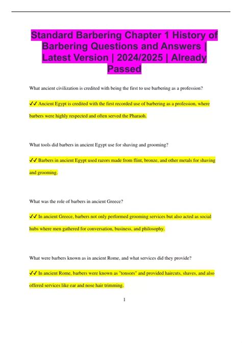 Standard Barbering Chapter 1 History of Barbering Questions and Answers