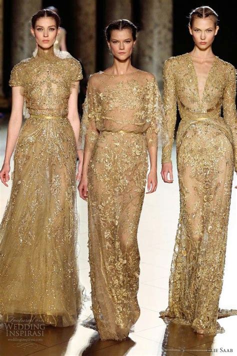 Elie Saab Gold Couture Wedding Evening Dresses Gowns Dresses