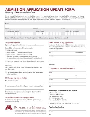 Fillable Online Admissions Tc Umn Admission Application Update Form