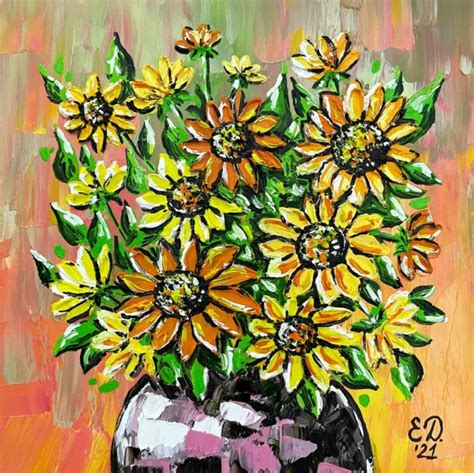 Sunflower Painting Floral Original Art Impasto Oil Painting X Flower