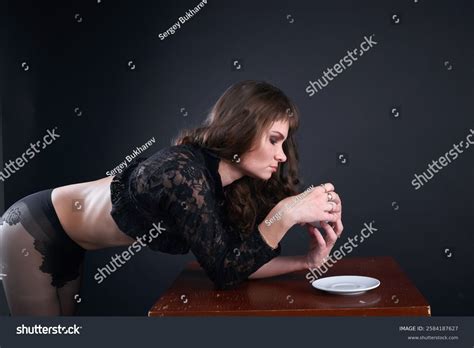 Woman Lingerie Stands Bent Over Table Stock Photo Shutterstock