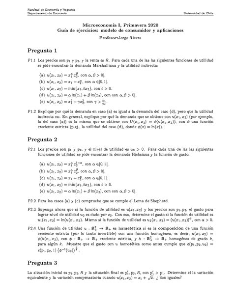 Guia De Ejercicios Micro Facultad De Econom A Y Negocios