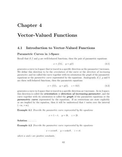 Chapter 4 Vector Valued Functions