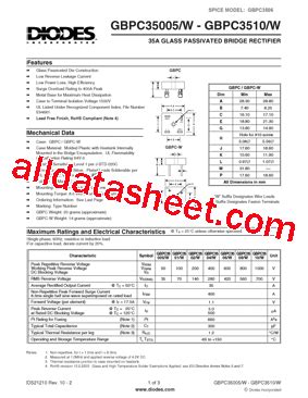 GBPC3510W Datasheet(PDF) - Diodes Incorporated