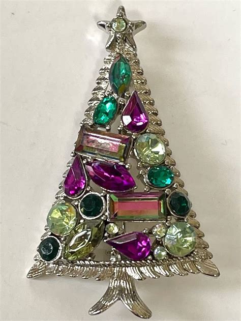 Hollycraft Christmas Tree Brooch Signed Christmas Tree Pin Etsy In