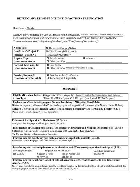 Fillable Online Ndep Nv Appendix D Beneficiary Eligible Mitigation