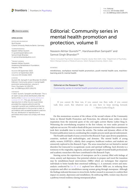 Pdf Editorial Community Series In Mental Health Promotion And Protection Volume Ii