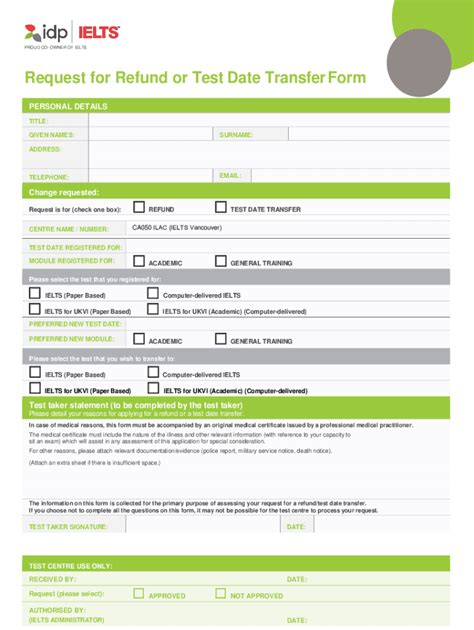 Fillable Online Request For Refund Or Test Date Transfer Form IELTS