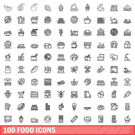 100 food icons set, outline style 9012442 Vector Art at Vecteezy