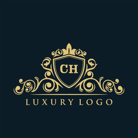 Letter Ch Logo With Luxury Gold Shield Elegance Logo Vector Template