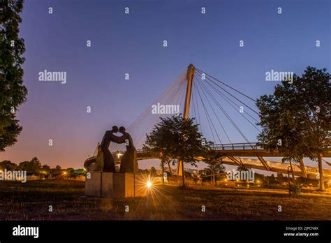 The Passerelle des Deux Rives bridge in Kehl, Germany on blue sky ...