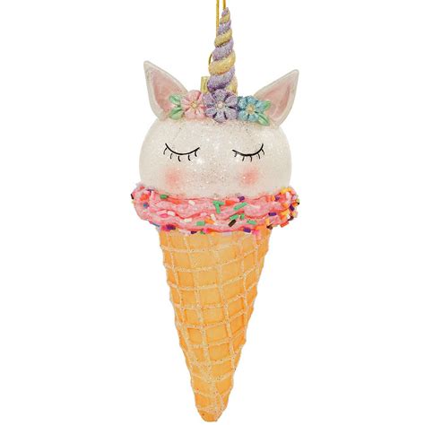 Unicorn Ice Cream Cone 5 5 Inch Glass Ornament