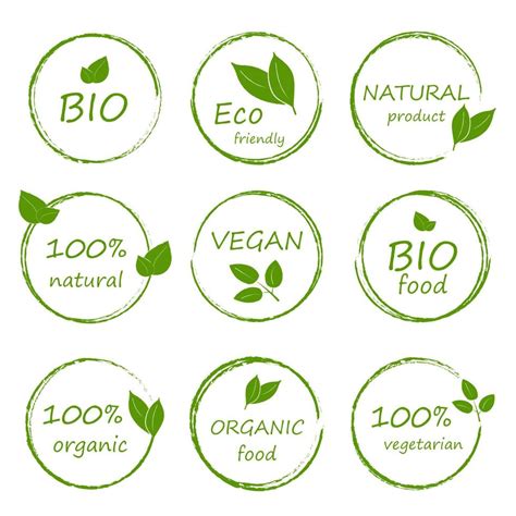 Eco Bio Organic And Natural Products Round Sticker Label Frame Badge And Logo Set Of Eco