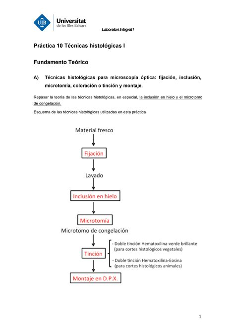 Sesión 3 Práctica 10 Fundamento teórico Técnicas histológicas I