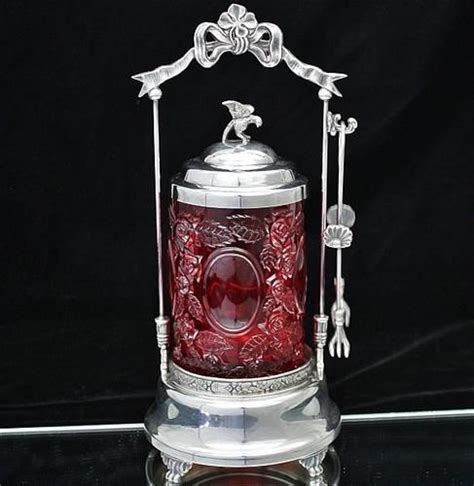 Superb Rogers Figural Bird Silver Plate Ruby Red Glass Pickle Castor