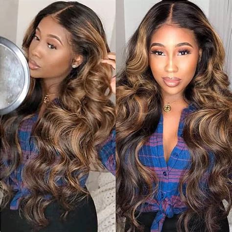 VIPbeauty 4 27 Highlight Human Hair Wigs Brazilian Body Wave Lace Front