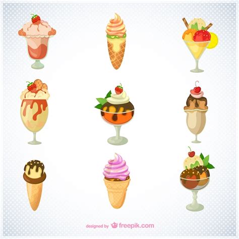 Pack Vectores De Helados Vector Gratis